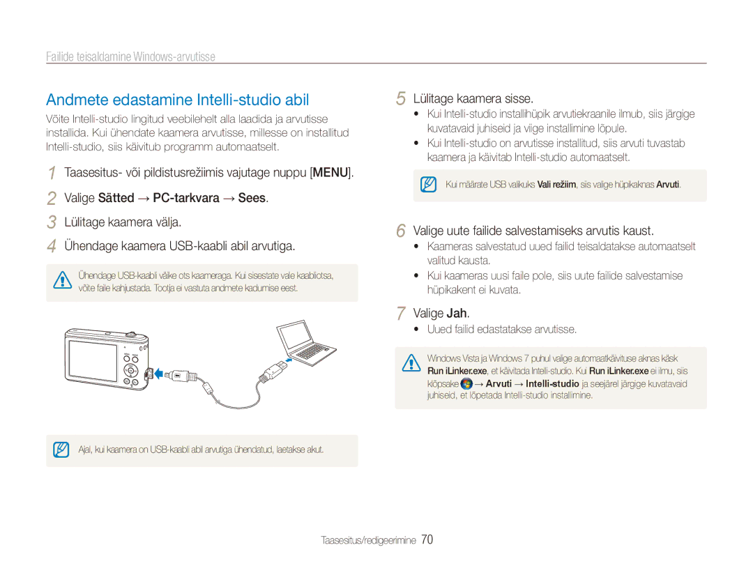 Samsung EC-ES90ZZBPBE2, EC-ES90ZZBPSE2 manual Andmete edastamine Intelli-studio abil, Failide teisaldamine Windows-arvutisse 