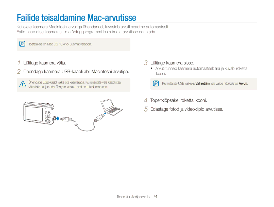 Samsung EC-ES90ZZBPBE2, EC-ES90ZZBPSE2 manual Failide teisaldamine Mac-arvutisse 