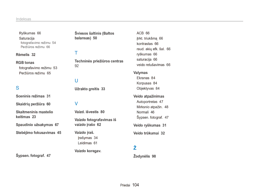 Samsung EC-ES90ZZBPBE2, EC-ES90ZZBPSE2 manual Ryškumas Saturacija, Ekranas Korpusas Objektyvas 