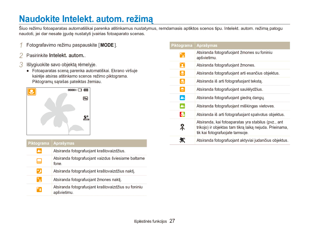 Samsung EC-ES90ZZBPSE2 manual Naudokite Intelekt. autom. režimą, Atsiranda fotografuojant aktyviai judančius objektus 