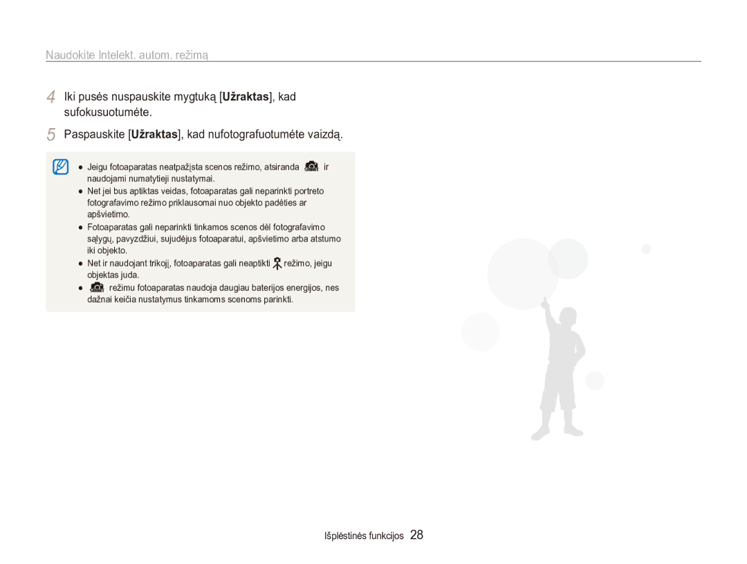 Samsung EC-ES90ZZBPBE2, EC-ES90ZZBPSE2 manual Naudokite Intelekt. autom. režimą 