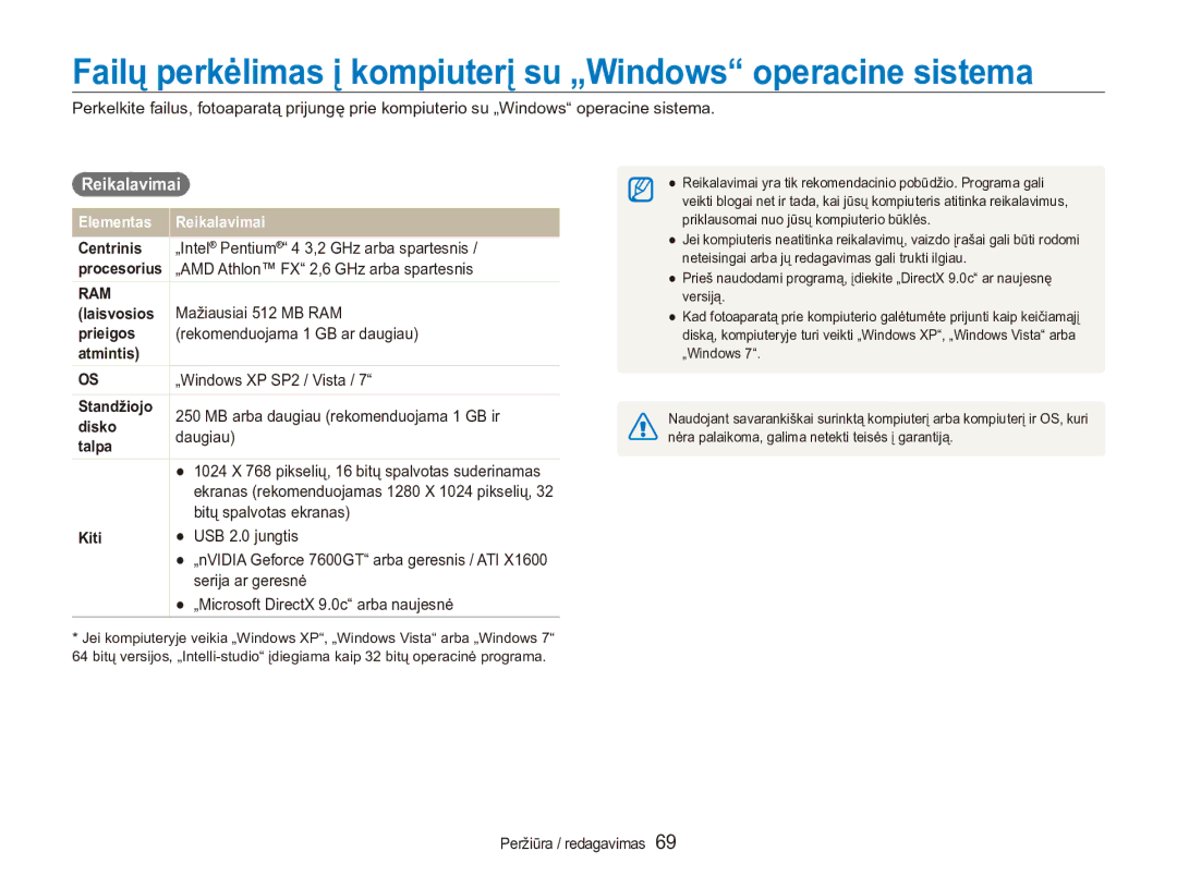 Samsung EC-ES90ZZBPSE2, EC-ES90ZZBPBE2 manual Failų perkėlimas į kompiuterį su „Windows operacine sistema, Reikalavimai 