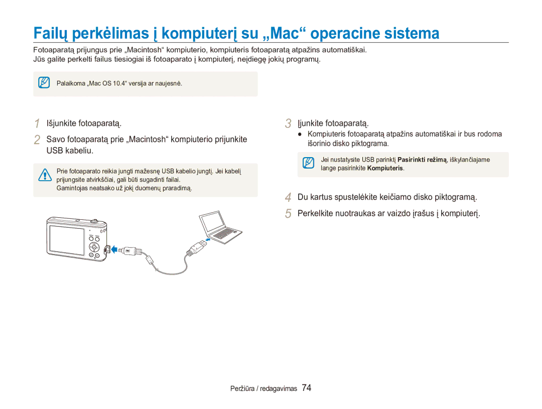 Samsung EC-ES90ZZBPBE2, EC-ES90ZZBPSE2 Failų perkėlimas į kompiuterį su „Mac operacine sistema, Išorinio disko piktograma 