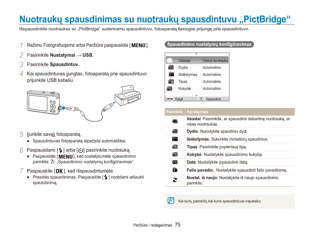 Samsung EC-ES90ZZBPSE2, EC-ES90ZZBPBE2 manual Paspausdami arba pasirinkite nuotrauką, Paspauskite , kad išspausdintumėte 