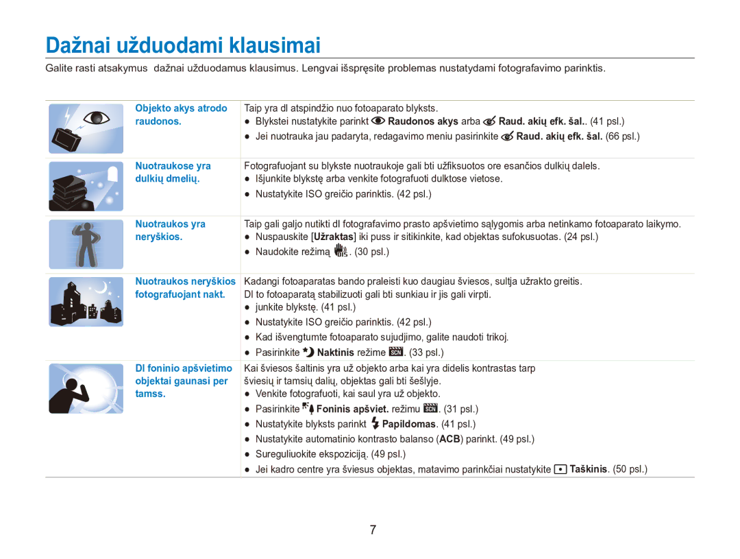 Samsung EC-ES90ZZBPSE2 Dažnai užduodami klausimai, Raudonos akys arba Raud. akių efk. šal. psl, Raud. akių efk. šal psl 