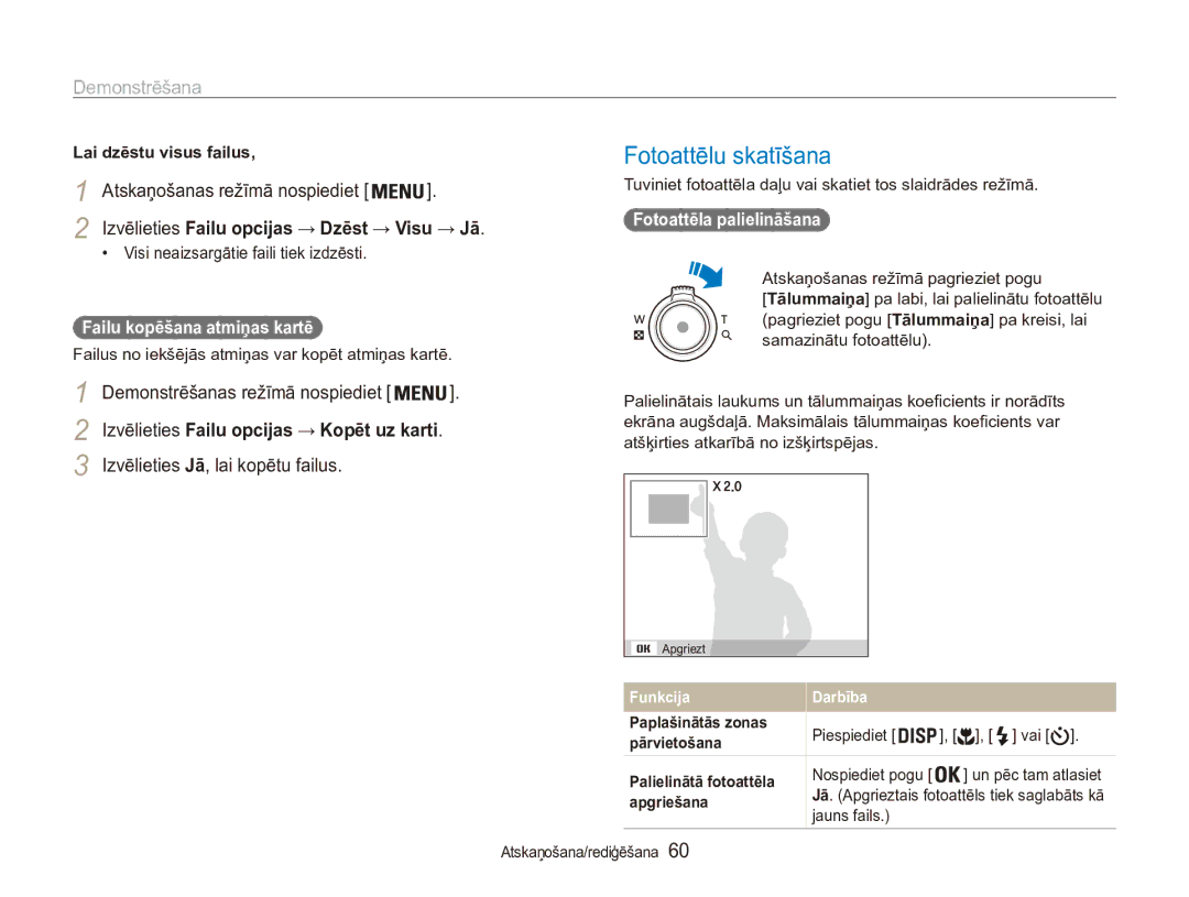 Samsung EC-ES90ZZBPBE2 manual Fotoattēlu skatīšana, Demonstrēšanas režīmā nospiediet, Izvēlieties Jā, lai kopētu failus 