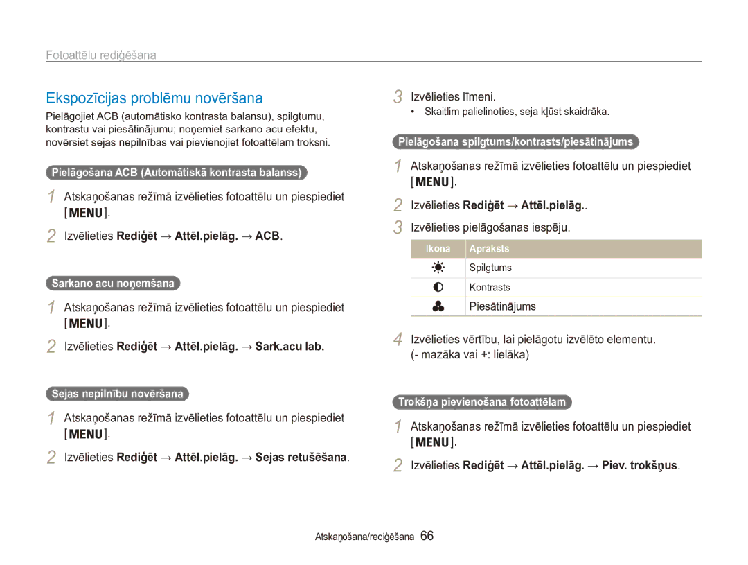 Samsung EC-ES90ZZBPBE2, EC-ES90ZZBPSE2 manual Ekspozīcijas problēmu novēršana 