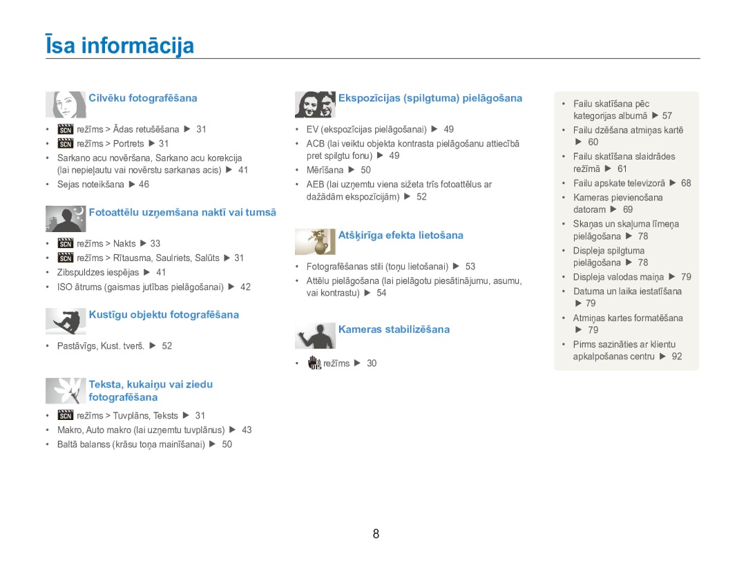 Samsung EC-ES90ZZBPBE2, EC-ES90ZZBPSE2 manual Īsa informācija, Cilvēku fotografēšana 