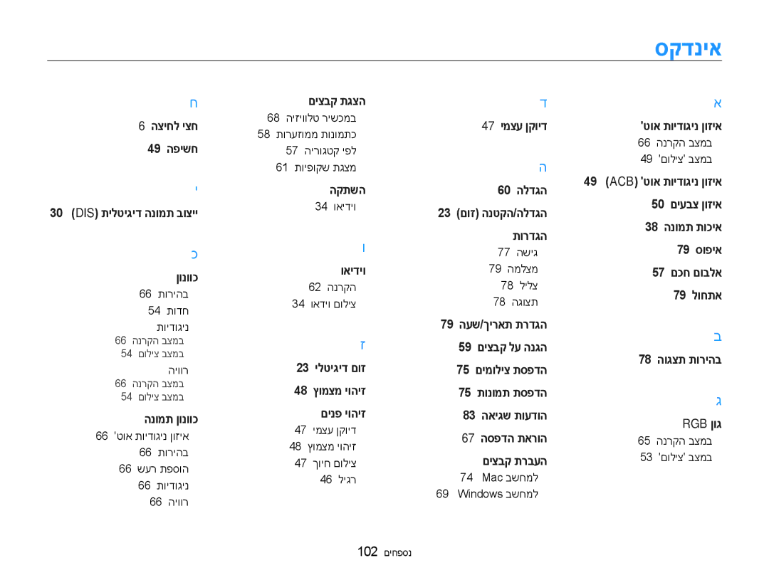 Samsung EC-ES90ZZBPBIL, EC-ES90ZZBPSIL, EC-ES90ZZBDSAE, EC-ES90ZZBPSAE, EC-ES90ZZBDBAE, EC-ES90ZZBPBAE manual סקדניא 