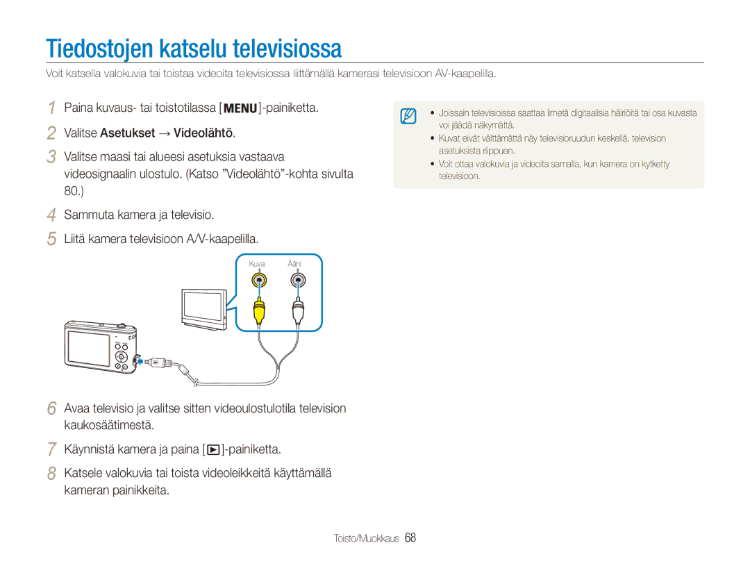 Samsung EC-ES90ZZBPSE2, EC-ES90ZZBPUE2, EC-ES90ZZBPRE2, EC-ES90ZZBPBE2 Tiedostojen katselu televisiossa, Kameran painikkeita 