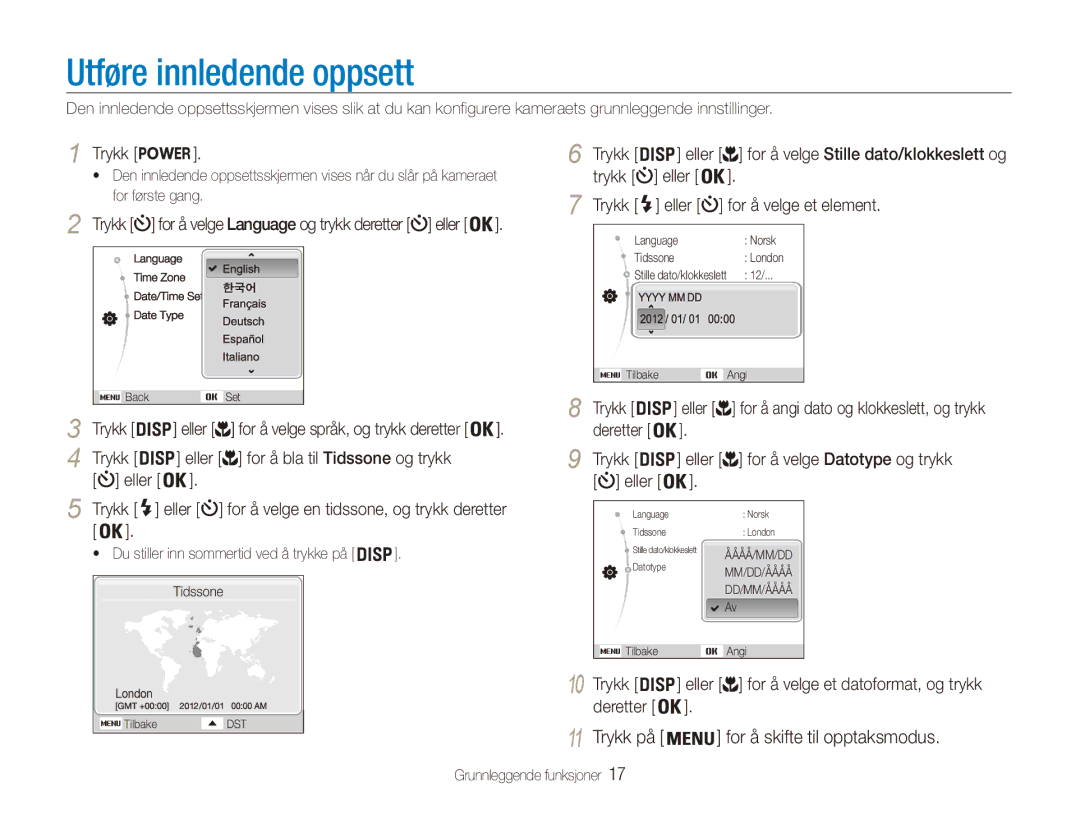 Samsung EC-ES90ZZBPRE2, EC-ES90ZZBPUE2, EC-ES90ZZBPSE2 manual Utføre innledende oppsett, For å skifte til opptaksmodus 