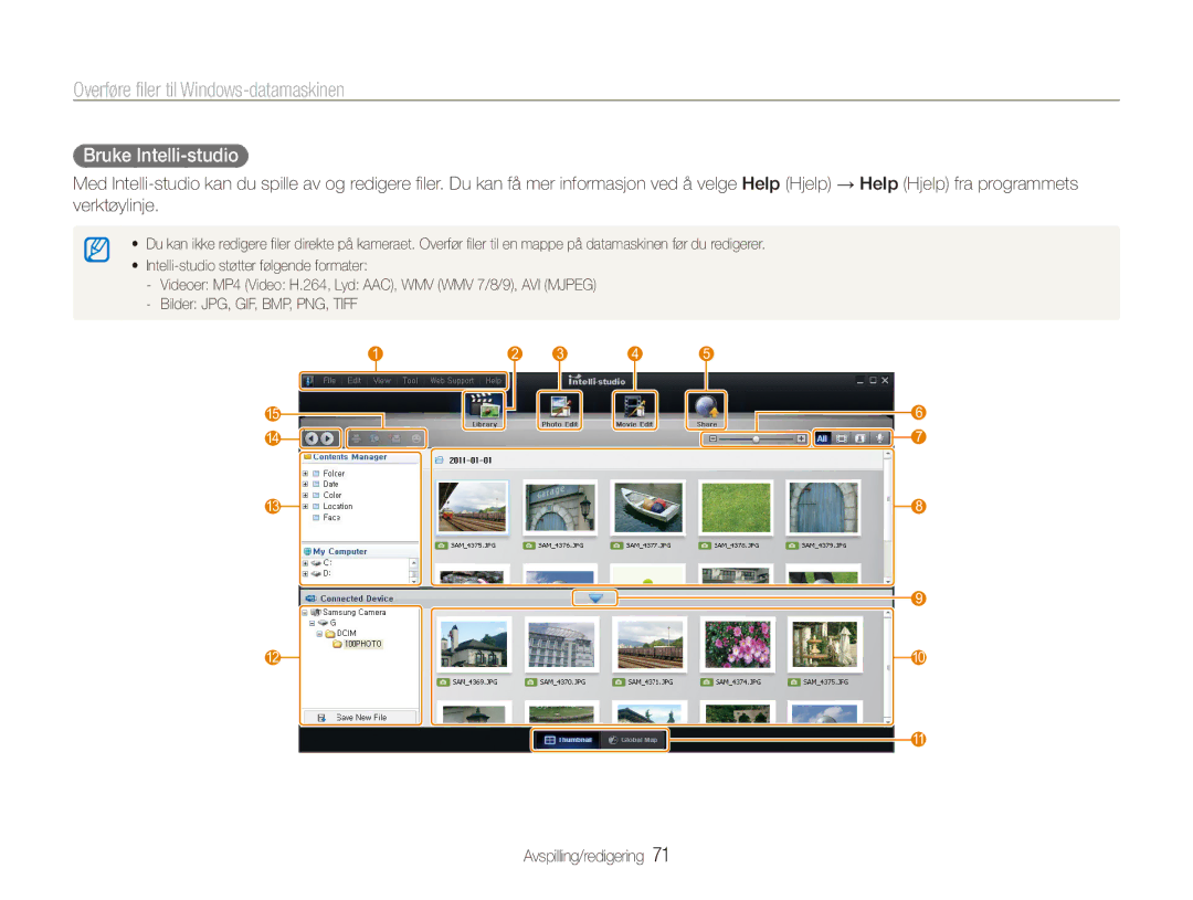 Samsung EC-ES90ZZBPUE2, EC-ES90ZZBPSE2, EC-ES90ZZBPRE2, EC-ES90ZZBPBE2 manual Bruke Intelli-studio 