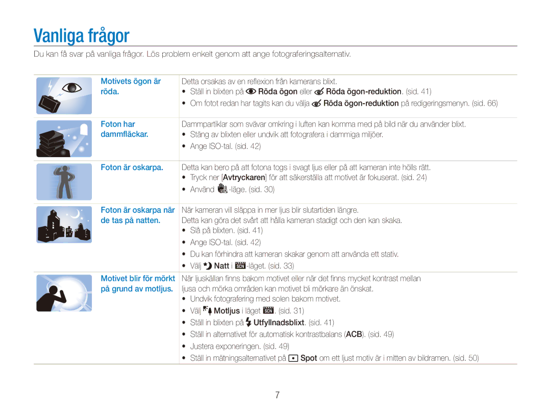 Samsung EC-ES90ZZBPUE2, EC-ES90ZZBPSE2, EC-ES90ZZBPRE2, EC-ES90ZZBPBE2 manual Vanliga frågor 