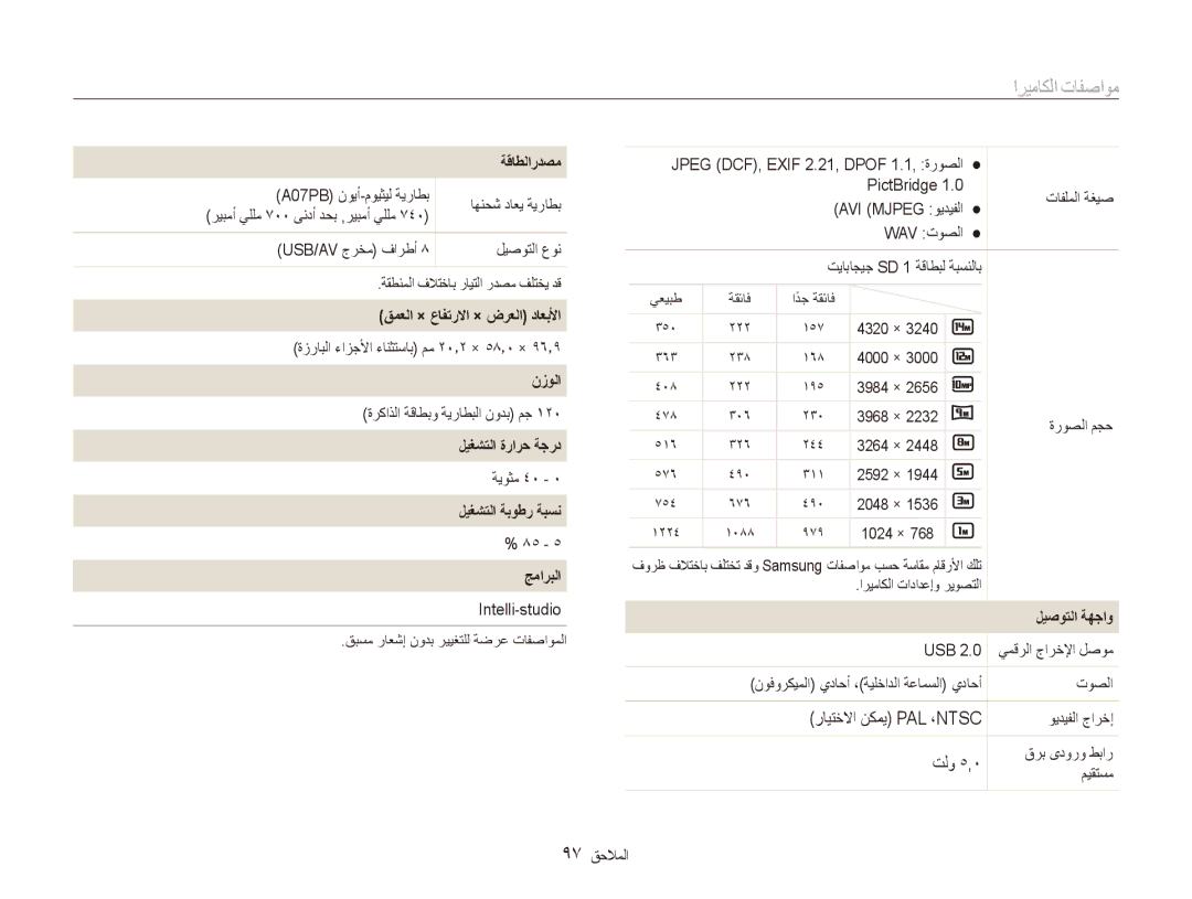 Samsung EC-ES90ZZBDBAE, EC-ES90ZZDPSME, EC-ES90ZZDPUME ةقاطلاردصم, نزولا, ليغشتلا ةرارح ةجرد, ليغشتلا ةبوطر ةبسن جماربلا 