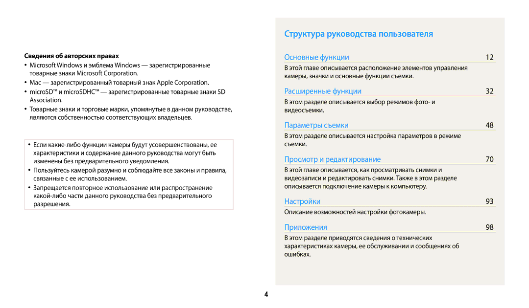 Samsung EC-ES95ZZBPWKZ, EC-ES95ZZBPBRU, EC-ES95ZZBPPRU Структура руководства пользователя, Сведения об авторских правах 