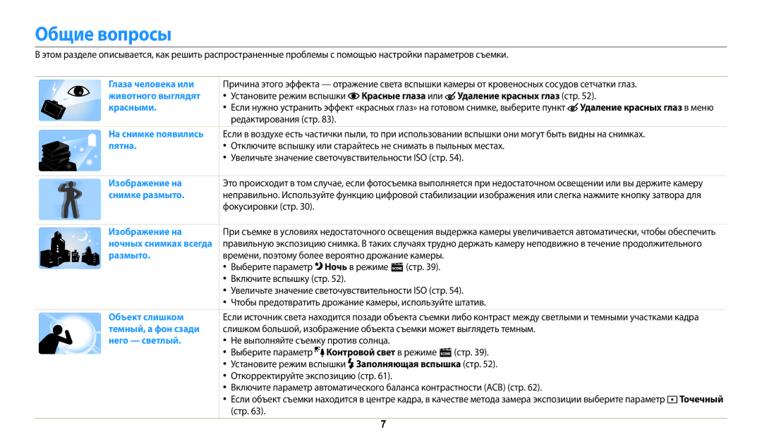 Samsung EC-ES95ZZBPPRU, EC-ES95ZZBPBRU, EC-ES95ZZBPRKZ, EC-ES95ZZBPRRU, EC-ES95ZZBPWRU, EC-ES95ZZBPWKZ manual Общие вопросы 