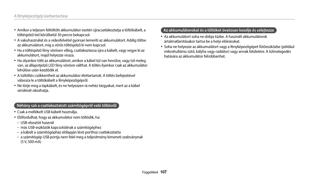 Samsung EC-ES95ZZBPRE3, EC-ES95ZZBPWE3, EC-ES95ZZBPBE3 manual Néhány szó a csatlakoztatott számítógépről való töltésről 