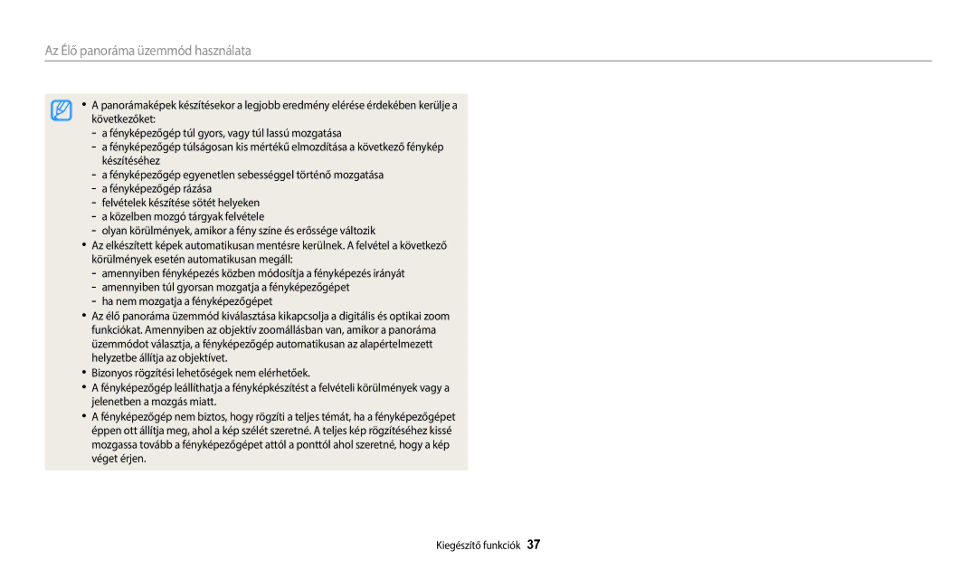 Samsung EC-ES95ZZBPBE3, EC-ES95ZZBPRE3, EC-ES95ZZBPWE3, EC-ES95ZZBPPE3 manual Az Élő panoráma üzemmód használata 