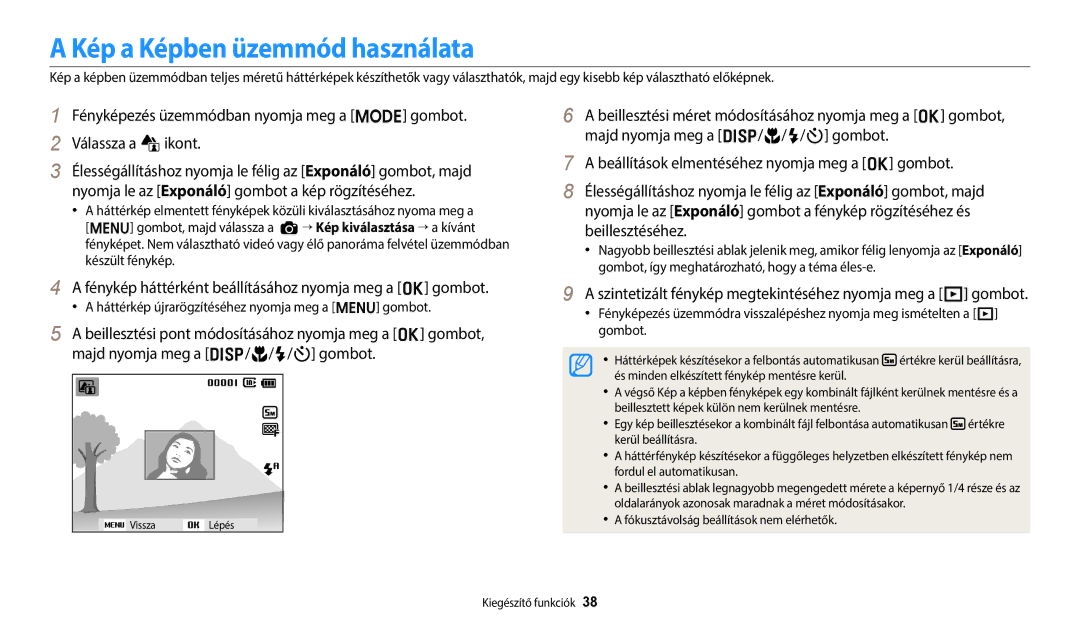 Samsung EC-ES95ZZBPPE3 manual Fényképezés üzemmódban nyomja meg a M gombot, Nyomja le az Exponáló gombot a kép rögzítéséhez 