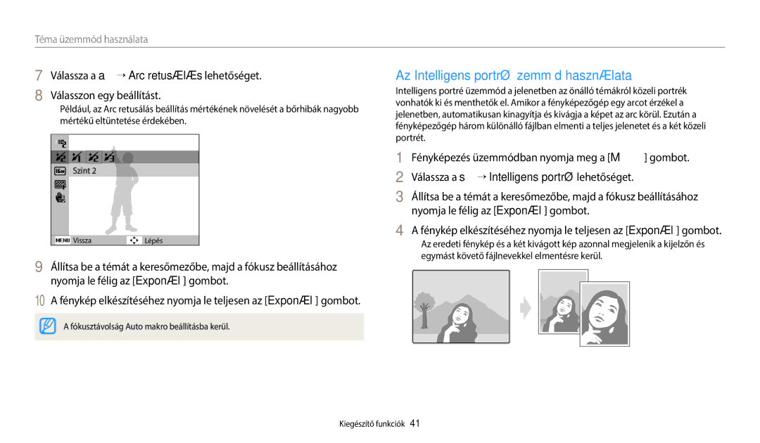 Samsung EC-ES95ZZBPBE3, EC-ES95ZZBPRE3, EC-ES95ZZBPWE3, EC-ES95ZZBPPE3 manual Az Intelligens portré üzemmód használata 