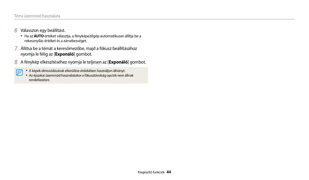 Samsung EC-ES95ZZBPWE3, EC-ES95ZZBPRE3, EC-ES95ZZBPBE3 manual Képek elmosódásának elkerülése érdekében használjon állványt 