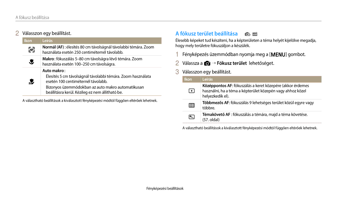 Samsung EC-ES95ZZBPWE3, EC-ES95ZZBPRE3, EC-ES95ZZBPBE3, EC-ES95ZZBPPE3 manual Fókusz terület beállítása p s, Auto makro 