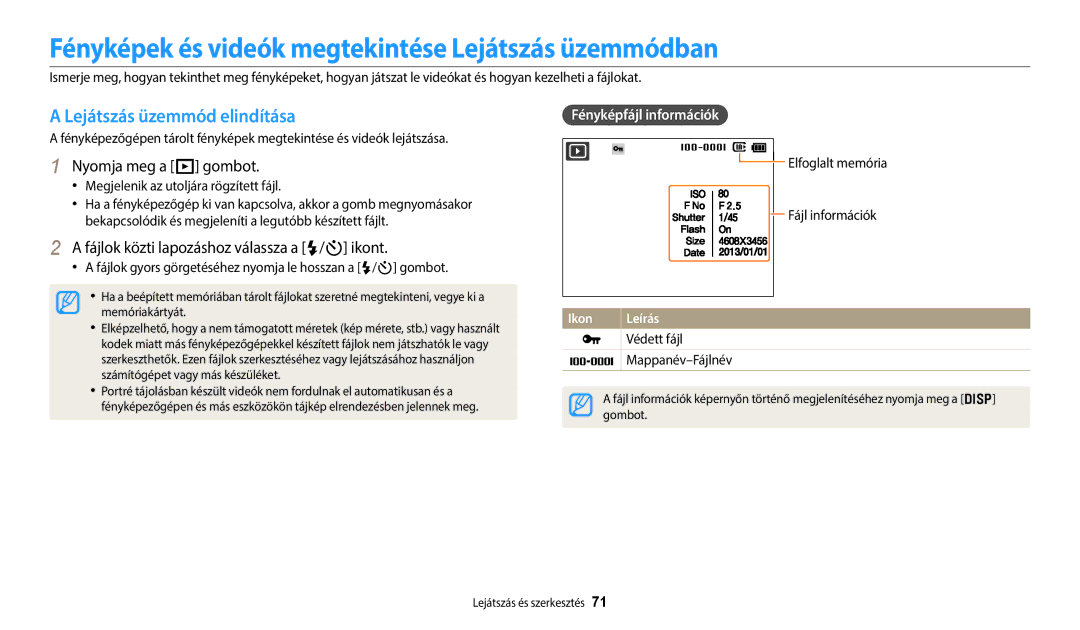 Samsung EC-ES95ZZBPRE3, EC-ES95ZZBPWE3 Fényképek és videók megtekintése Lejátszás üzemmódban, Lejátszás üzemmód elindítása 