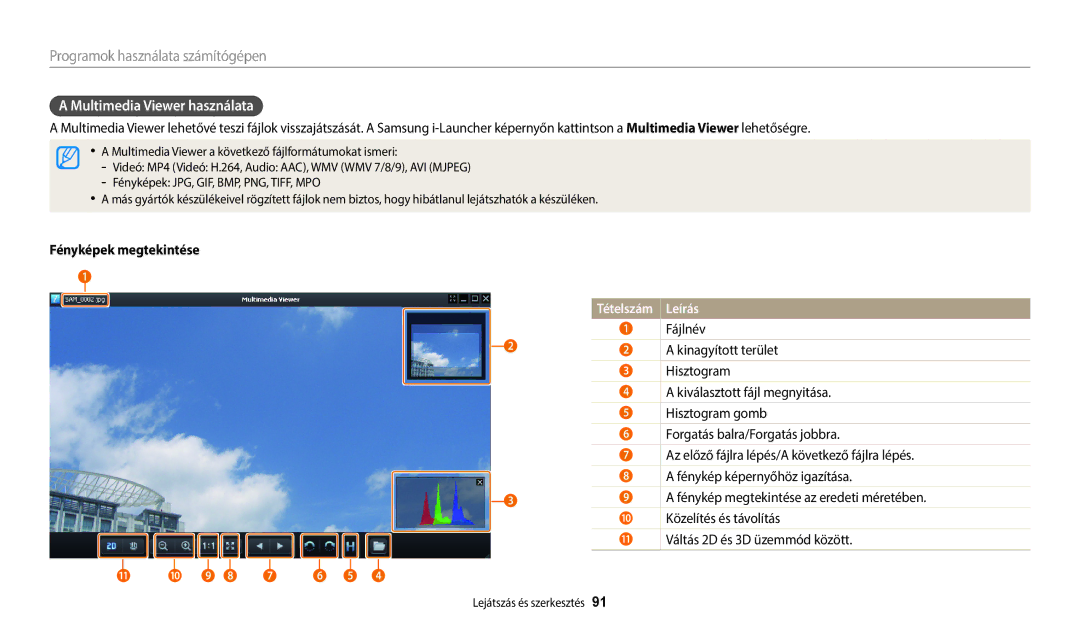 Samsung EC-ES95ZZBPRE3, EC-ES95ZZBPWE3 Multimedia Viewer használata, Fényképek megtekintése, Tételszám Leírás, Fájlnév 