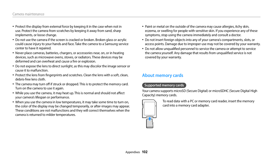 Samsung EC-ES95ZZBPPIL, EC-ES95ZZBPRE3, EC-ES95ZZBPWE3, EC-ES99ZZBCWMK manual About memory cards, Supported memory cards 