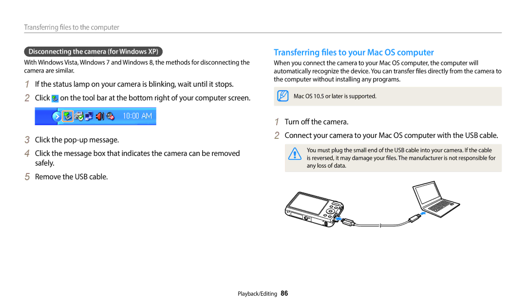 Samsung EC-ES95ZZBDPVN, EC-ES95ZZBPRE3, EC-ES95ZZBPWE3 manual Transferring files to your Mac OS computer, Turn off the camera 