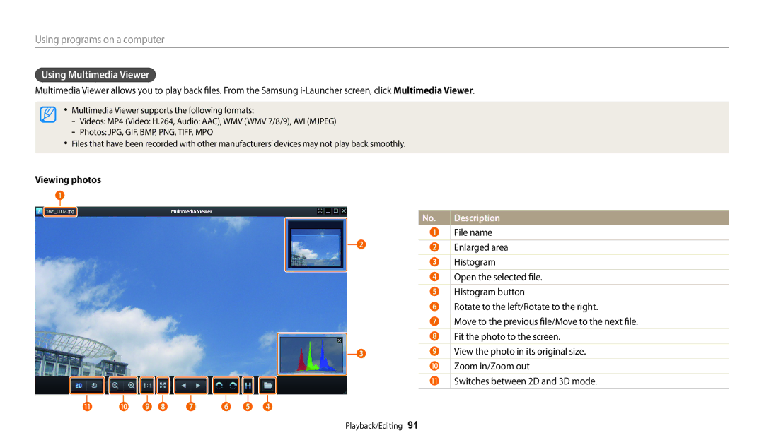 Samsung EC-ES95ZZBPPRU, EC-ES95ZZBPRE3, EC-ES95ZZBPWE3, EC-ES99ZZBCWMK Using Multimedia Viewer, Viewing photos, File name 