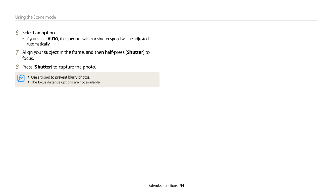 Samsung EC-ES95ZZBPBKZ manual Select an option, Align your subject in the frame, and then half-press Shutter to focus 