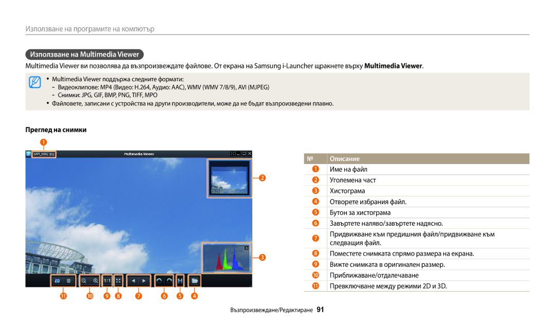 Samsung EC-ES95ZZBPWE3, EC-ES95ZZBPBE3 manual Използване на Multimedia Viewer, Преглед на снимки 