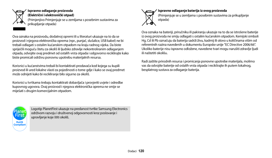 Samsung EC-ES95ZZBPBE3, EC-ES95ZZBPWE3 manual Ispravno odlaganje baterija iz ovog proizvoda 