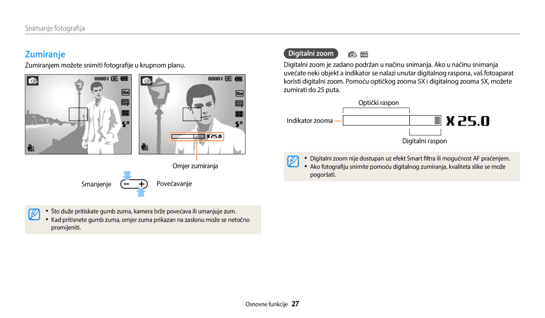 Samsung EC-ES95ZZBPWE3, EC-ES95ZZBPBE3 manual Zumiranje, Digitalni zoom p s 