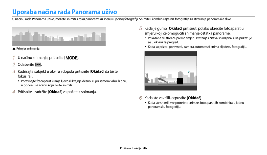 Samsung EC-ES95ZZBPBE3, EC-ES95ZZBPWE3 manual Uporaba načina rada Panorama uživo, Se u okviru za pregled, Primjer snimanja 