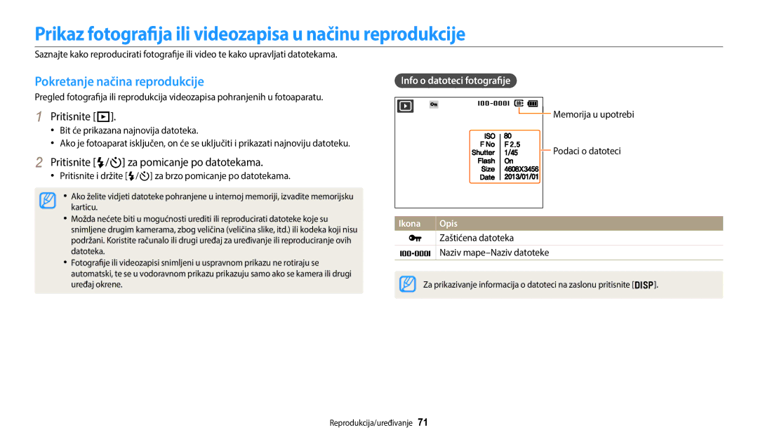 Samsung EC-ES95ZZBPWE3 manual Prikaz fotografija ili videozapisa u načinu reprodukcije, Pokretanje načina reprodukcije 