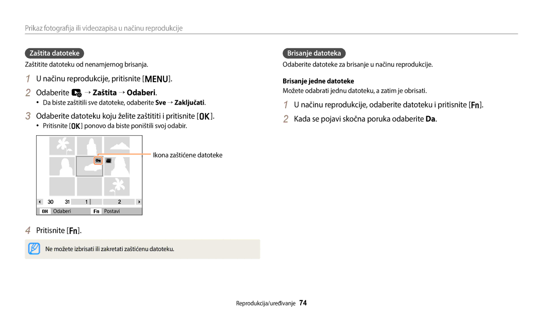 Samsung EC-ES95ZZBPBE3 manual Načinu reprodukcije, pritisnite m, Odaberite u “ Zaštita “ Odaberi, Zaštita datoteke 