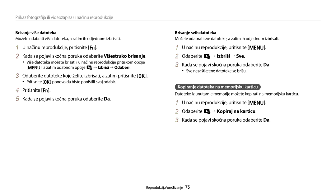 Samsung EC-ES95ZZBPWE3 manual Pritisnite f Kada se pojavi skočna poruka odaberite Da, Odaberite u “ Kopiraj na karticu 