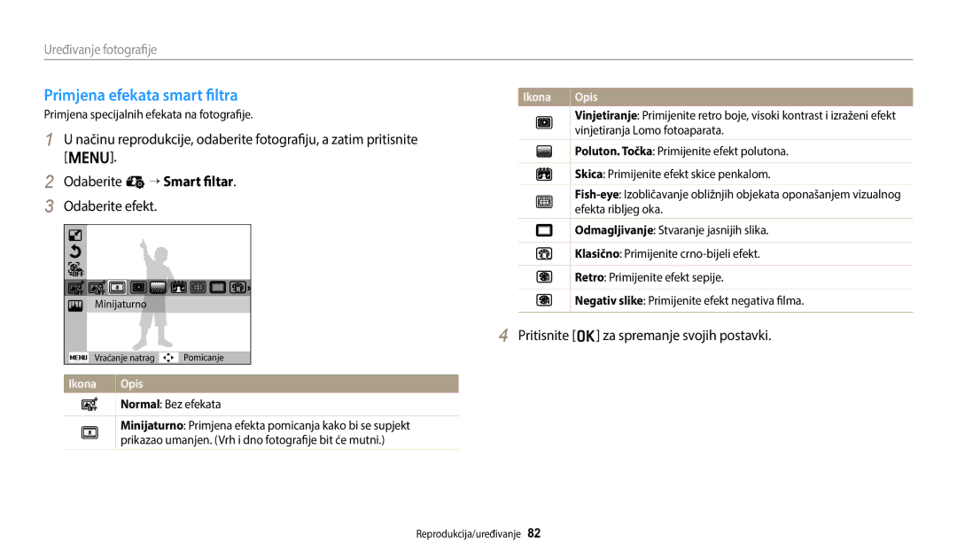 Samsung EC-ES95ZZBPBE3, EC-ES95ZZBPWE3 manual Primjena efekata smart filtra 