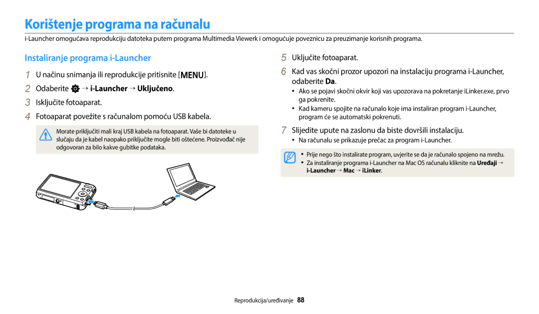 Samsung EC-ES95ZZBPBE3, EC-ES95ZZBPWE3 manual Korištenje programa na računalu, Instaliranje programa i-Launcher 