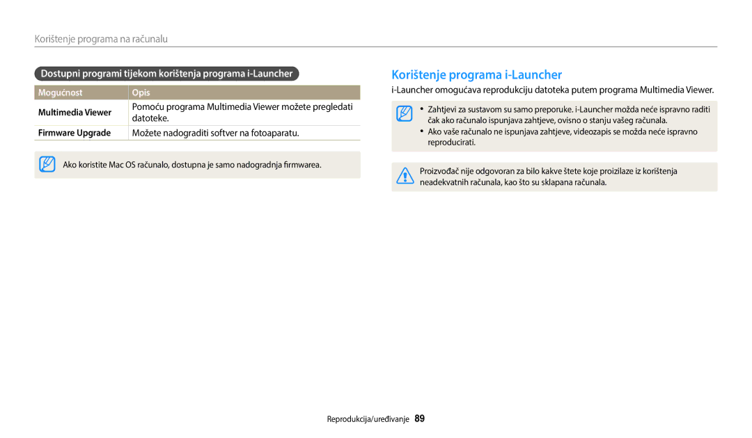 Samsung EC-ES95ZZBPWE3 Korištenje programa i-Launcher, Dostupni programi tijekom korištenja programa i-Launcher, Datoteke 