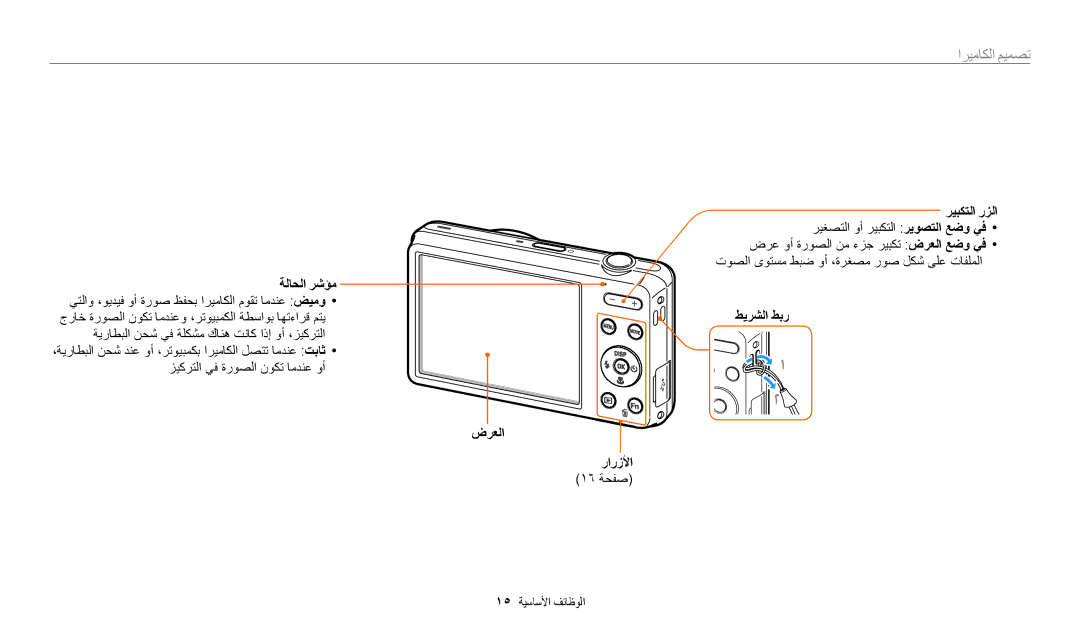 Samsung EC-ES95ZZBDPSA, EC-ES99ZZBCWMK, EC-ES95ZZBDBSA, EC-ES95ZZBDWSA manual ﺍﺮﻴﻣﺎﻜﻟﺍ ﻢﻴﻤﺼﺗ, ﻂﻳﺮﺸﻟﺍ ﻂﺑﺭ ﺽﺮﻌﻟﺍ ﺭﺍﺭﺯﻷﺍ 