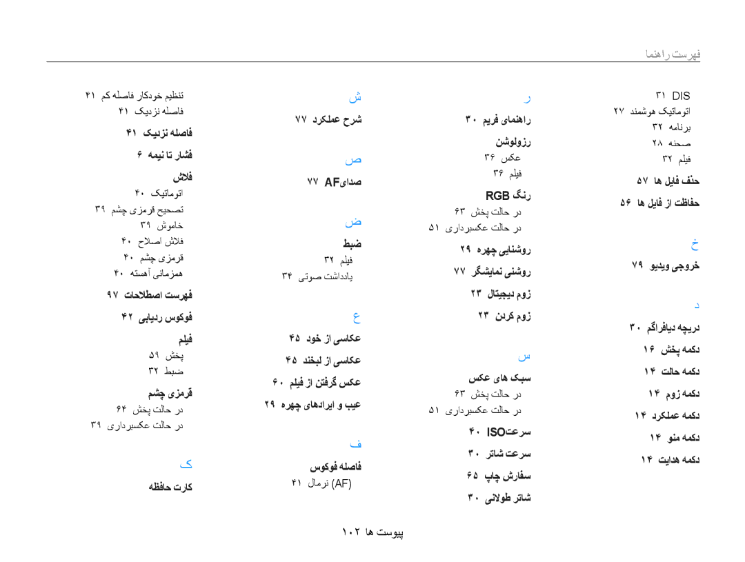 Samsung EC-ES9ZZZDASME, EC-ES9ZZZBABE1, EC-ES9ZZZBABRU, EC-ES9ZZZBASAE, EC-ES9ZZZBDBSA manual فهرست راهنما, 102 پیوست ها 