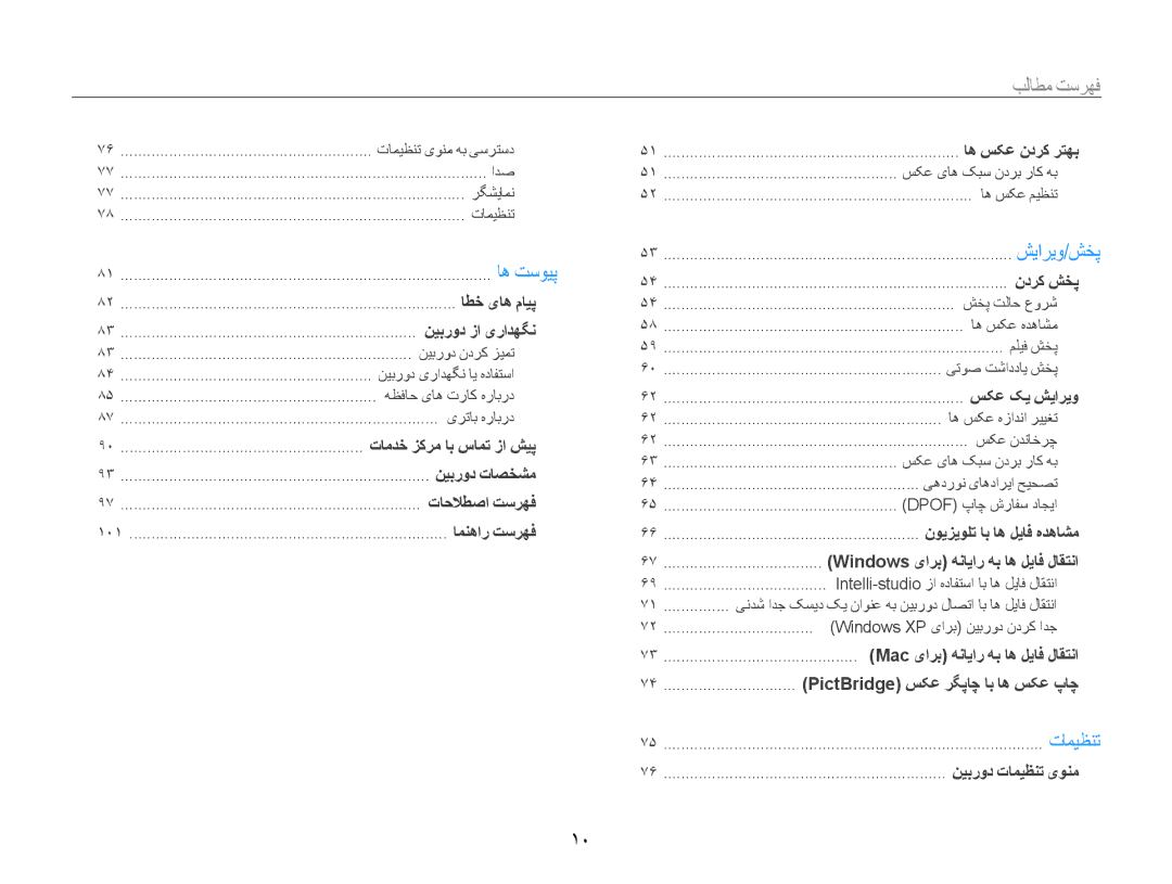 Samsung EC-ES9ZZZDASIR, EC-ES9ZZZBABE1, EC-ES9ZZZBABRU, EC-ES9ZZZBASAE, EC-ES9ZZZBDBSA, EC-ES9ZZZBAPKE manual فهرست مطالب﻿, 10 ﻿ 