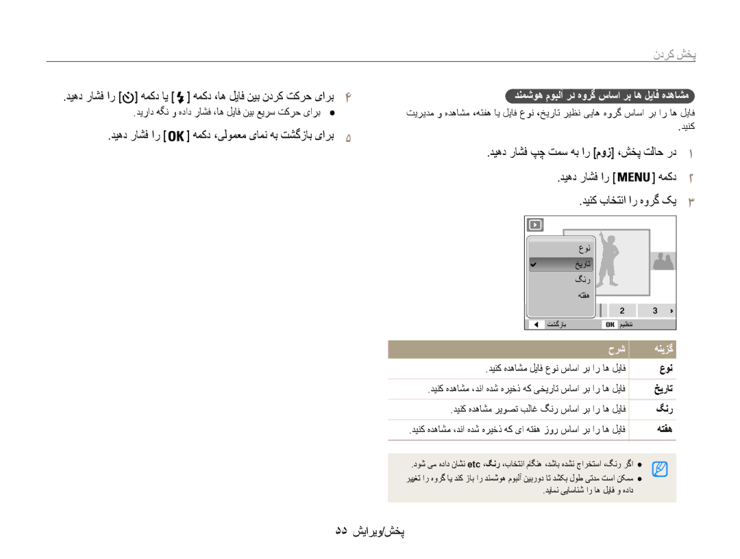 Samsung EC-ES9ZZZBASKE, EC-ES9ZZZBABE1 manual پخش کردن, دیهد راشف ار همکد ،یلومعم یامن هب تشگزاب یارب5, 55 پخش/ویرایش 