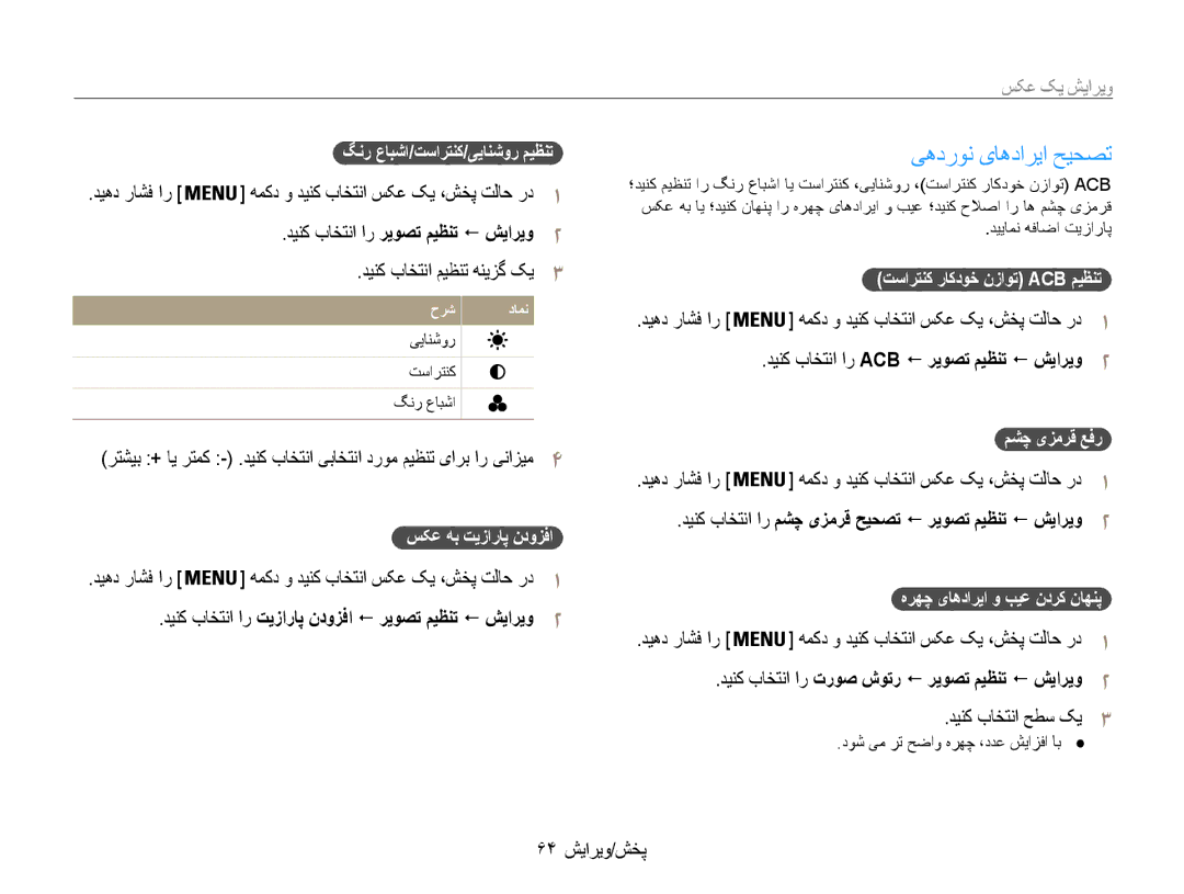 Samsung EC-ES9ZZZDARIR, EC-ES9ZZZBABE1, EC-ES9ZZZBABRU manual یهدرون یاهداریا حیحصت, دینک باختنا ار ریوصت میظنت ! شیاریو2 