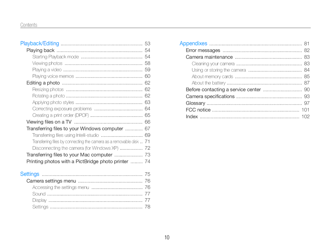 Samsung EC-ES9ZZZBABKE, EC-ES9ZZZBABE1, EC-ES9ZZZBAPE1, EC-ES9ZZZBABRU, EC-ES9ZZZBASAE, EC-ES9ZZZBDBSA manual Contents﻿ 