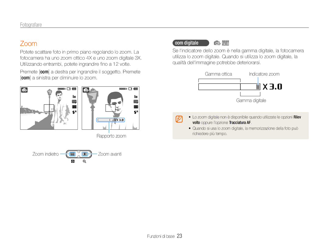 Samsung EC-ES9ZZZBABE1, EC-ES9ZZZBAPE1 manual Fotografare, Zoom digitale, Gamma digitale 