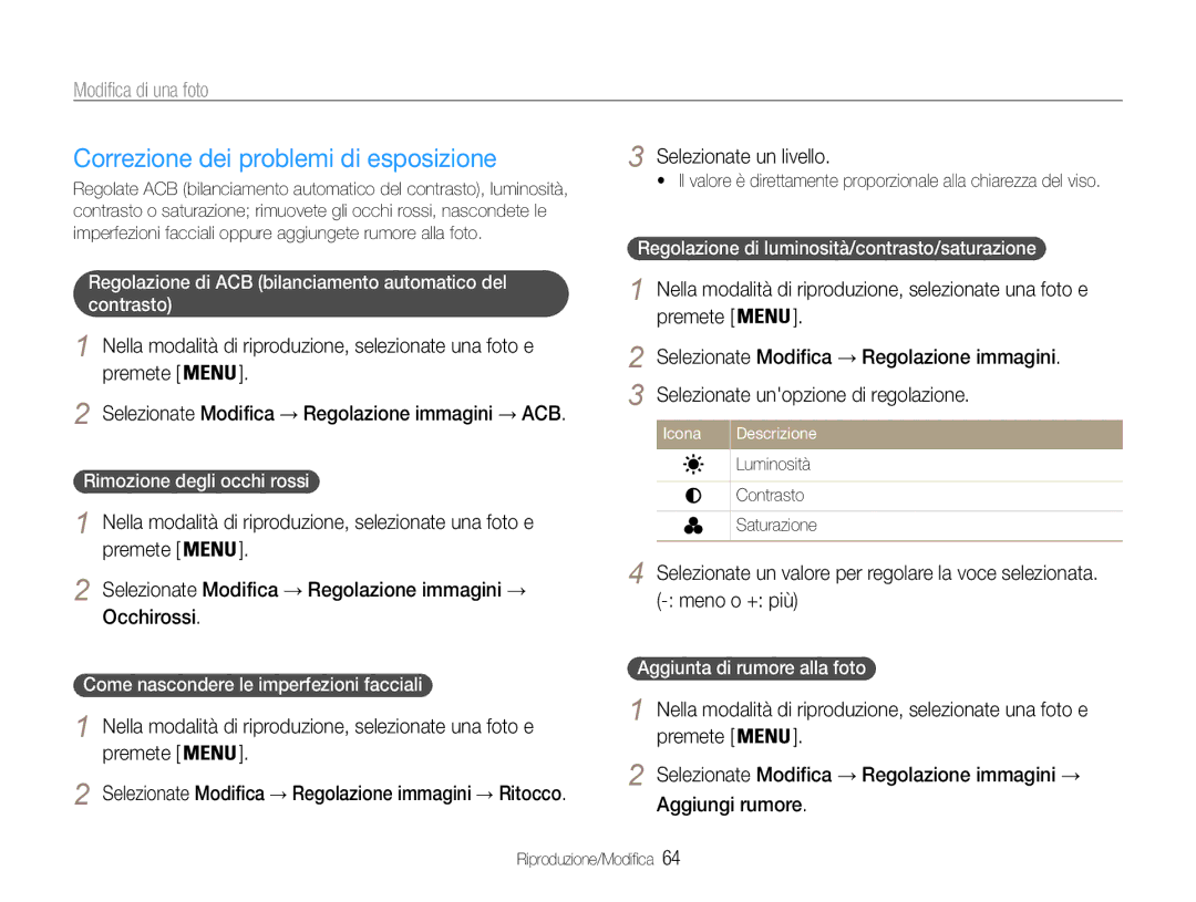 Samsung EC-ES9ZZZBAPE1, EC-ES9ZZZBABE1 manual Correzione dei problemi di esposizione, Selezionate un livello 